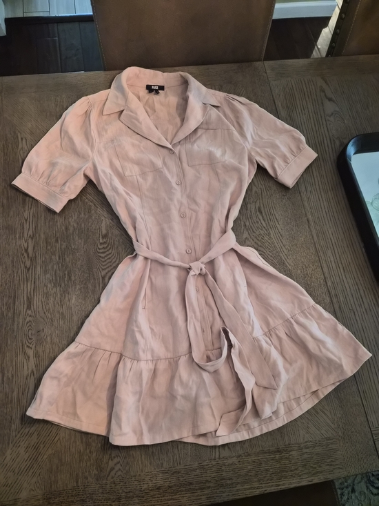 PAIGE Dresses & Skirts - PAIGE Blush Pink Short-Sleeve Shirt Mini Dress with Tie Waist